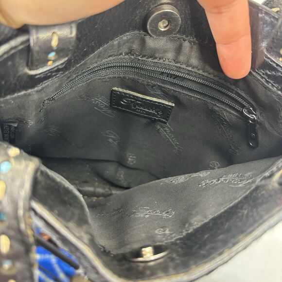 Vintage y2k 90s Fossil Black Leather handbag Purse southwest grunge pony hair - Picture 6 of 16